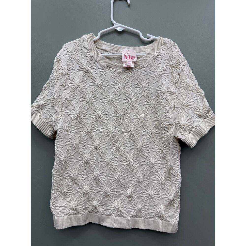 So Me Girls Cream Textured Floral Sweater Top Short Sleeve Size Large
